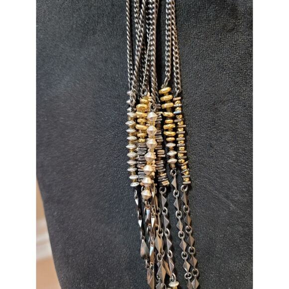 Women's Layered Black And Gold Beaded Necklace With Vintage Hook Clasp - Picture 5 of 6